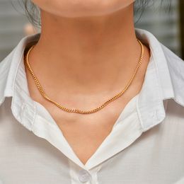 Fashion Gold Colour Link Chain Thin Necklace for Women Men Minimalist Geometric Metal Long Figaro Chains Necklaces Jewellery