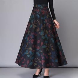 Elegant High Waist Woollen Long Skirts Fashion Women's Wool Maxi Female Vintage A-Line Office Ladies Work Casual Skirt 210421