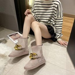 Boots 2021 Autumn And Winter Fashion Trend Style Ladies Snow Metal Decoration Warm Short Plush Size42