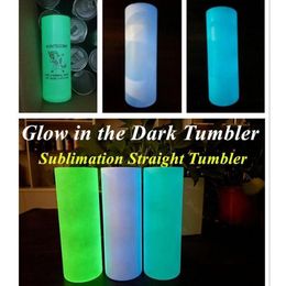 7 Colours DIY sublimation STRAIGHT tumblers 20oz glow in the dark tumbler with Luminous paint Luminescent magic skinny mug