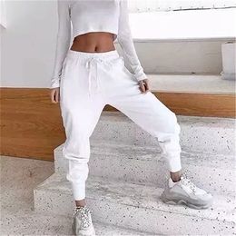 2019 New Drawstring Waist Cargo Sports Pants Women Elastic Cuff Casual Sport Trousers Women Joggers Streetwear Leisure Pants Q0801