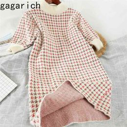 Gagarich Women Dress Sweater Knit Dress Base O-Neck High Waist A-Line Loose Lazy Sweet Casual Vestidos Female Fashion 210331