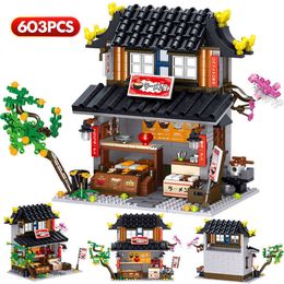 Mini Japanese Snack Bar Food Shop Restaurant Tea House Building Blocks City Street View Store Model BricksToys For Children gift Q0624