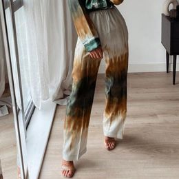 Women's Pants & Capris Ardm Fashion Za Woman 2021 Tie Dye Print Casual Straight Pantalones De Mujer Vintage Wide Legs Pant Loose Waist Elast