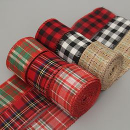 Cotton Linen Christmas Ribbon Black Red Plaid Xmas Decoration Party Gifts Packaging 6M XD24759