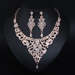 Wedding Jewellery Set Rhinestone Crystal Necklace Choker and Drop Earrings Accessories For Women Bridal Luxury Party Gift