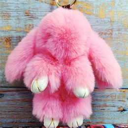 Car Keychain Accessories Lovers Rabbit Bags Hangings Female Genuine Imitate Bunny Fur Hairball Suit Rabbit Pendant Bunny Gifts G1019