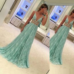 Full Lace Youthful Long Prom Dresses Spaghetti Strap Sexy Backless A Line Evening Gowns Floor Length Formal Occasion Party Dresses