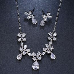 Earrings & Necklace Luxury CZ Stone Jewellery Sets For Women Fashion Bling Flowers Elegance Bride Gift