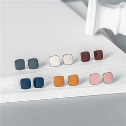 100% 925 Sterling Silver Square Stud earrings Colorful Fashion Women Girls party Jewelry Ear ring with Retail box