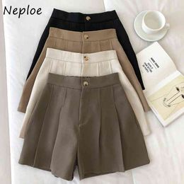 Neploe High Waist Hip Pleat Design Slim Shorts Feminino Spring Summer Solid Short Femme Simple Soft Work Style Ol 210510