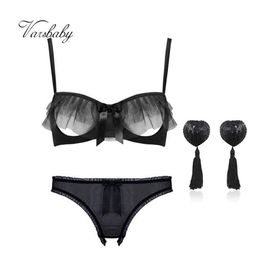 Sexy Set Varsbaby 3Pcs Women Sexy Sequin Paste Nipple Cover Adhesive And Yarn Transparent Underwear Bra Sets L2304