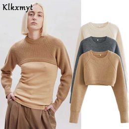 Klkxmyt Za Sweater Women Fashion Arm Warmers Cropped Knitted Vintage Long Sleeve Female Pullovers Chic Tops 210527