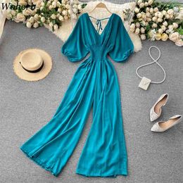 Summer Beach Romper Jumpsuit Fashion Women Batwing Sleeve V-neck Sexy Mujer Ladies Overalls Jumpsuits Femme 210519