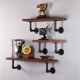 Retro Industrial Pipe Bracket Organizer Storage Rack Holder Wooden Floating Shelf Vintage Wood Wall Storage Shelf Home Decor 210331