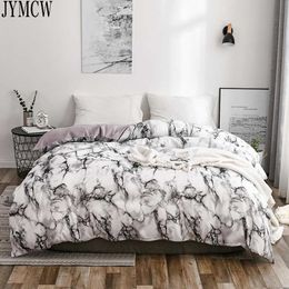 Bedroom Bedding (2/3 Piece Set) White Marble Pattern Printed Quilt Duvet cover and Pillowcase, & Pillowcase (no Sheets)