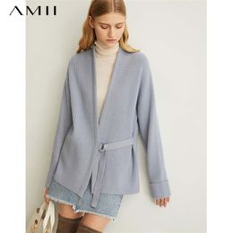 women's spring pine ribbon knitting wool coat solid full sleeves belt vneck sweater 11940411 210527