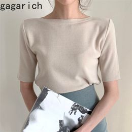 Gagarich Women Tshirts Summer Elegant Korean Office Lady Top Thin Slim Bottoms Knit Solid Tops Drop 210623