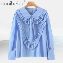Japan Style Blouse Spring Autumn Fashion Temperament Loose Casual Fungus Single-Breasted Doll Collar Long Sleeve 210604