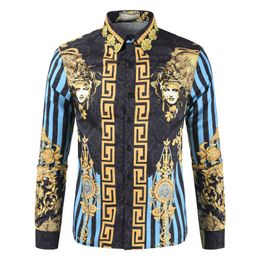 Autumn products men's casual 3D character flower shirts ethnic style male long sleeved shirt Dashiki Blouse Chemise Homme
