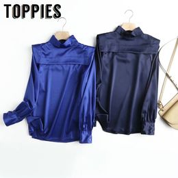 Toppies New Women Long Sleeve Soft Blouse Tops Pure Colour Blouses Women Blue Blusas 210412