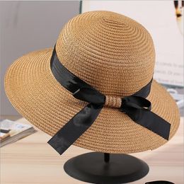 Summer new style Korean beach hat Fashion ladies bow ribbon sunhat caps Wide Brim Hats