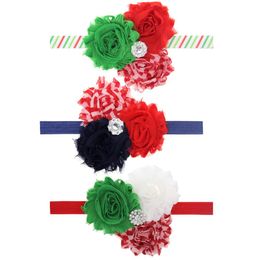 Baby Headbands Feather Shabby Fabric Hairbands Girls Christmas Boutique Flower Hair Accessories Kids Chiffon Lace Rhinestone Headband