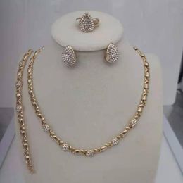 Earrings & Necklace Amazing Price Jewelry Sets African Bridal Gold Color Ring Wedding Crystal Droplets Women Fashion Jewellery Set
