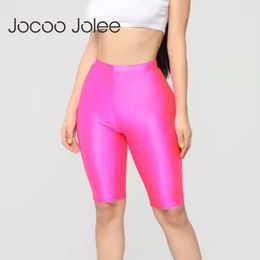 Jocoo Jolee Fluorescence Biker Shorts Tracksuit Slim Black Casual High Waist Shorts Women Fashion Solid Sexy Booty Shorts 210518