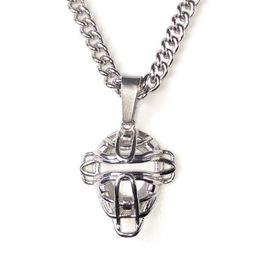 (Titanium Sport Accessories Baseball silver Bat Cross Pendant Necklace Catchers Mask and Chain set