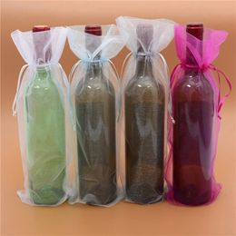 Wholesale 50pcs/lot 15x38cm Drawstring Organza Bags Wine Bottle Holder Pouches Christmas Wedding Party Gift Wrapping Supplies