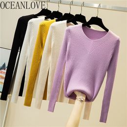 Autumn Winter Clothes for Women Sweaters Solid V Neck Pullovers Mujer Sueter Casual Slim Korean Tops 17639 210415