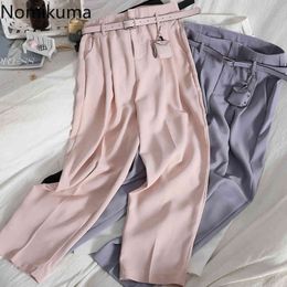 Nomikuma Korean Style Suit Pants Women Fashion Solid Color Straight Loose Trousers Office Ladies Casual All-match Pantalones 210514