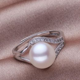 Cluster Rings MeiBaPJ 100% Real Freshwater Pearl Ring For Women 925 Sterling Silver Adjustable With 9-10mm Natural Jewellery