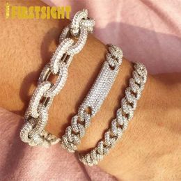 Bling Iced Out Miami Bracelet Hip Hop Women Men Jewellery Gold Silver Colour Cz Thick 10mm Cuban Link Chain 211124