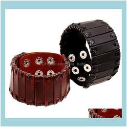 Tennis Bracelets Jewelrytennis Boho Gypsy Hiphop Hippie Punk Brown Black Real Leather Layers Bar Charm Wide Wrap Big Adjustable Man Bracelet