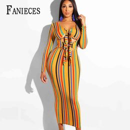 Fashion Elegant Summer Autumn dress Women Sexy V Neck Striped Print Party Formal Long Sheath Dresses vestidos de fiesta 210520