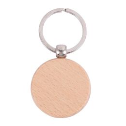 Keychains 60Pcs Blank Round Wooden Key Chain Diy Wood Tags Can Engrave Gifts269S