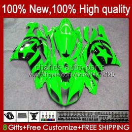 Motorcycle Bodys For KAWASAKI NINJA ZX 6R 600CC 6 R ZX600C ZX-600 ZX6R 07 08 Bodywork 10No.76 ZX-636 600 CC ZX600 ZX636 07-08 ZX-6R ZX 636 2007 2008 Fairings Kit green stars