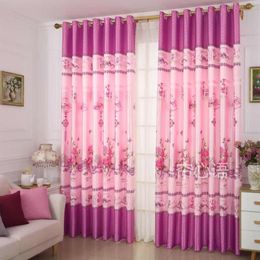 1pcs Punch Pastoral Style Perforated Printed Curtain Thin Bedroom Living Room Balcony Floor-to-ceiling Window Shade Cloth F8271 210420