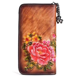 Women Genuine Leather Purse Female Real Cowhide Clutch Wallet for Card Holder And Coin Zipper Wristlet Handy Bag