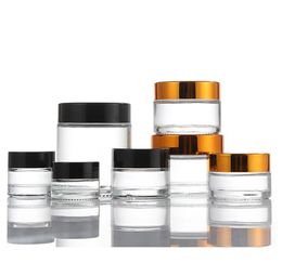 Clear Glass Jar Bottle With Black/Gold Cap Food Grade Non-Stick for Cream Cosmetics Wax Dab Jars Concentrate Container 5/10/15/20/30/50ml SN5648