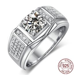 Luxury 925 Sterling Silver Rings Eternal 8*8mm 2ct Diamond Zircon Cocktail Wedding finger Jewellery For Men Boys Size 6-12 JM-059