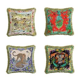 Luxury Printed Pillows Cushion Covers deer Pattern Velvet Pillowcase Lumbar Pillow Cover Tassel Edge Home Decoration