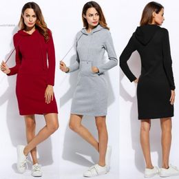 Women's Hoodies & Sweatshirts Women Slim Hooded Long Sleeve Solid Pencil Pullover Cotton Blend Hoodie Spring Autumn Dress Red Grey Black Cas