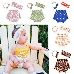 Kids Designer conjuntos de roupas Boutique Baby Imprimir shorts Hairbands Headbands 3 pcs / sets recém-nascido estrela de verão Leopardo melancia calças de cabelo acessórios B7769