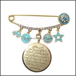 Pins, Brooches Jewelry Zkd Muslim Islam Ayat Kursi Stainless Steel Pin Brooch Baby Drop Delivery 2021 Vtvo2