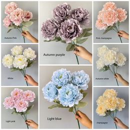 Artificial Flower Peony Bouquet French Style Vintage 5 Branches Silk Flowers for Wedding Home Decor T9I001744