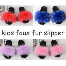 Baby Little Girls Faux Fluffy Slippers Shoes Children Cute Furry Sandals Kids Fake Fur Slides For Infant Summer Plush Flip Flops H0914