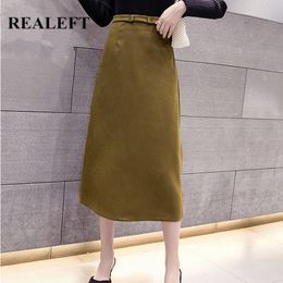 Office Lady Skirts Autumn Winter Woollen Women Long Korean Style Back Split High Waist A-Line Female 210428